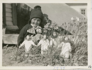 Image of Little girl with Eskimo [Inuit] doll [Elizabeth Green]